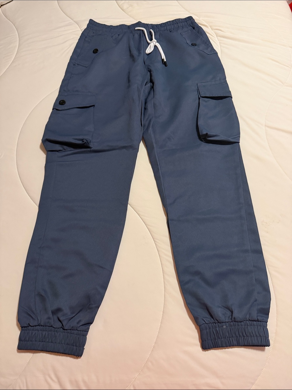 Men's Blue Cargo Jogger Pants with Elastic Waist and Cargo Pockets